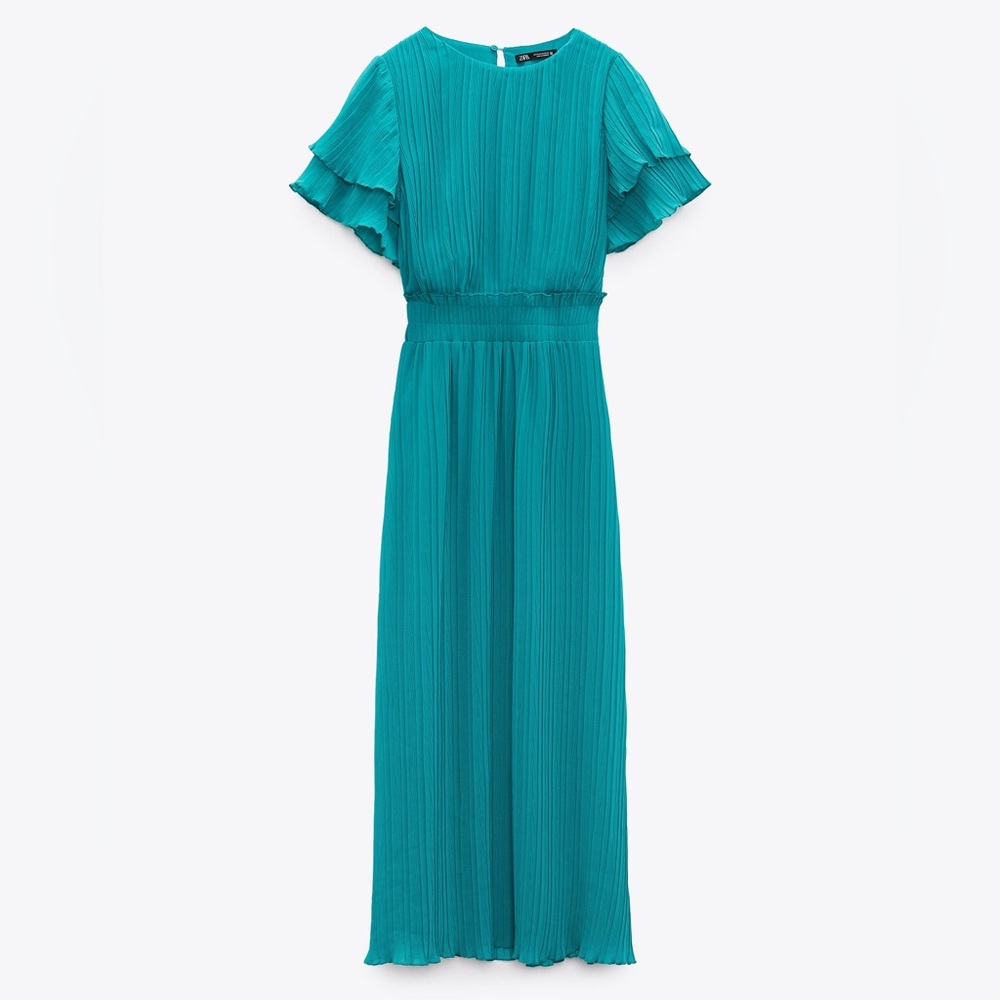 Zara Teal Long Pleated Dress